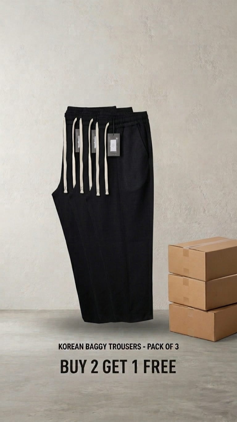 🔥 Korean Baggy Trousers – Pack of 3 🔥.